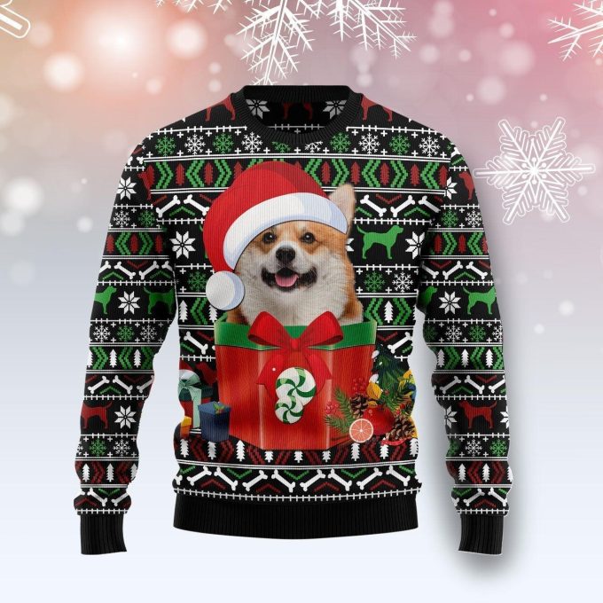 Funny Dog In The Gift Box Ugly Christmas Sweater 3D Printed Best Gift For Xmas Adult | US6063