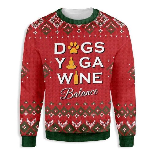 Dogs Yoga Wine Ugly Christmas Sweater 3D Printed Best Gift For Xmas Adult | US5120