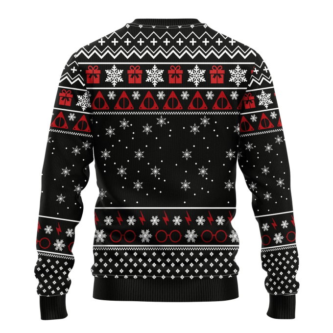 HP Christmas Sweater Friends Harry Ron Hermione Christmas Pattern Black Ugly Sweater