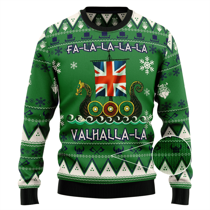 United Kingdom Viking Ugly Christmas Sweater Dragon Boat Viking Valhalla Christmas Sweater