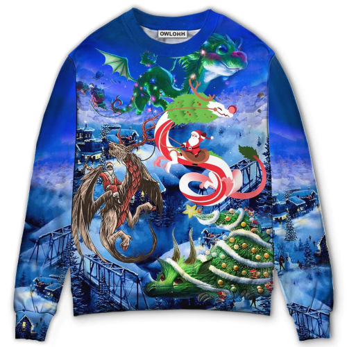 Christmas Santa Riding A Dragon - Sweater - Ugly Christmas Sweaters 3D AOP Shirt