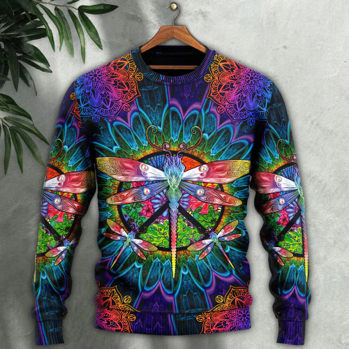 Hippie Colorful Dragonfly Mandala Peace Life – Sweater – Ugly Christmas Sweaters 3D AOP Shirt