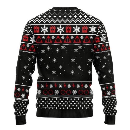 HP Christmas Sweater Friends Harry Ron Hermione Christmas Pattern Black Ugly Sweater