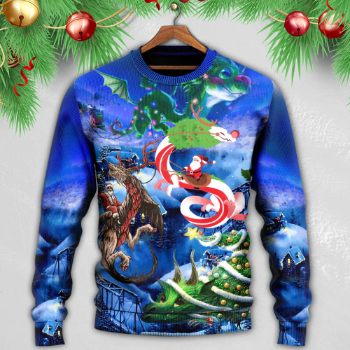 Christmas Santa Riding A Dragon – Sweater – Ugly Christmas Sweaters 3D AOP Shirt
