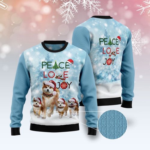 Get Festive with Akita Peace Love Joy Ugly Sweater – Perfect Ugly Christmas Sweater!