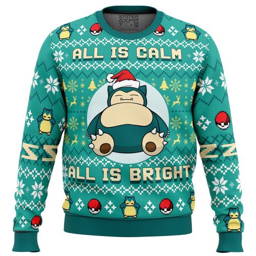 Snorlax Pokemon Ugly Christmas Sweater - All is Calm All Bright! Festive & Fun