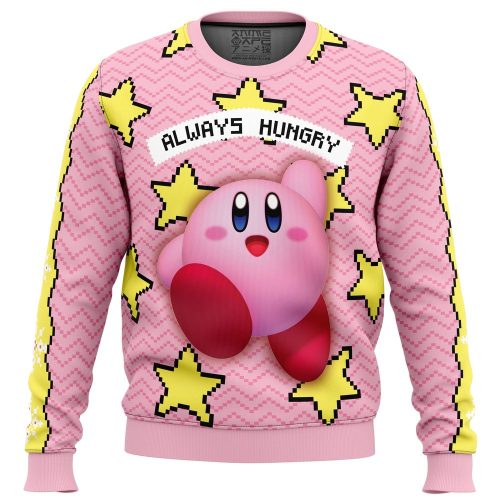 Get Festive with the Always Hungry Kirby Ugly Christmas Sweater - Limited Edition!