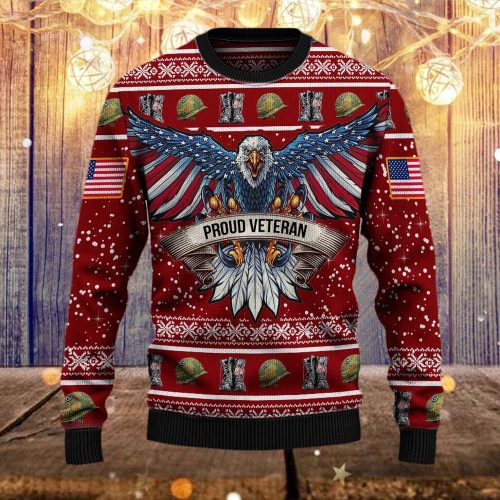 Veterans Day Gift: Armed Forces Ugly Sweater for Dad - USN USMC USAF VVA USCG Wool Sweater