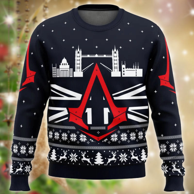 Get Festive with Assassins Creed London Bridge Ugly Sweater – Perfect for Gaming Fans!