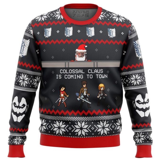 Get Festive with Attack on Titan Colossal Claus Ugly Christmas Sweater – Limited Edition Fun!
