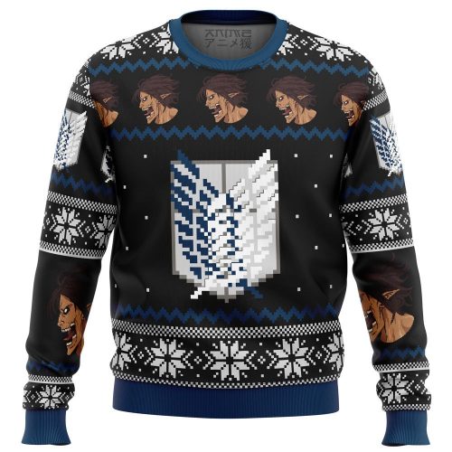 Get Festive with Attack on Titan Survey Corps Ugly Christmas Sweater - Perfect Holiday Gift!