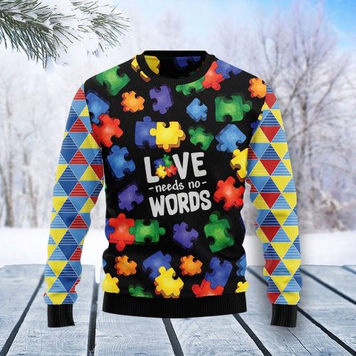 Autism Love Ugly Christmas Sweater – Funny Family Holiday Gifts