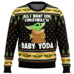 Baby Yoda Ugly Christmas Sweater – All I Want Mandalorian Star Wars Festive Apparel