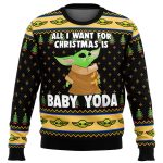 Baby Yoda Mandalorian Ugly Christmas Sweater: All I Want Star Wars Festive Attire