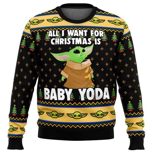 Baby Yoda Mandalorian Ugly Christmas Sweater: All I Want Star Wars Festive Attire