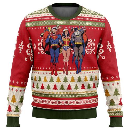 Superhero Ugly Christmas Sweater: Batman Superman & Wonder Woman Festive Design