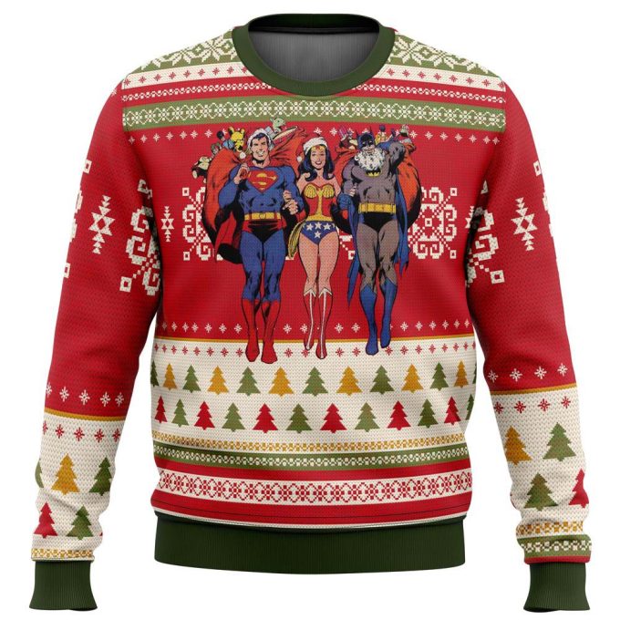 Superhero Ugly Christmas Sweater: Batman Superman & Wonder Woman Festive Design