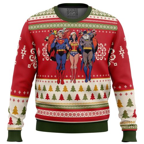 Superhero Trio Ugly Christmas Sweater – Batman Superman & Wonder Woman