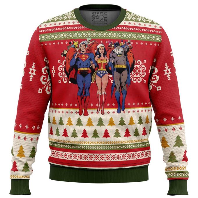 Superhero Trio Ugly Christmas Sweater – Batman Superman & Wonder Woman
