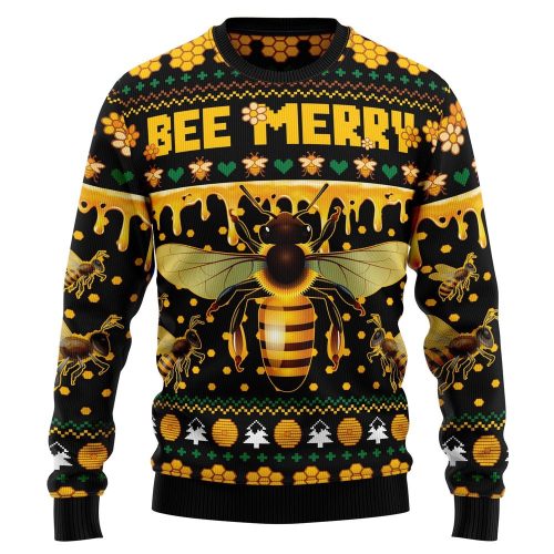 Bee Merry Christmas Unisex Crewneck Sweater – Ugly Christmas Sweater for Festive Fun!