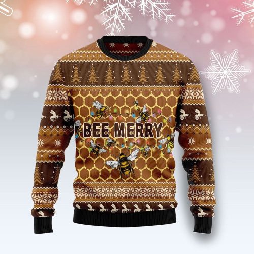 Bee Merry Ugly Christmas Sweater – Xmas Ugly Sweater – Tis The Season Holiday Sweater