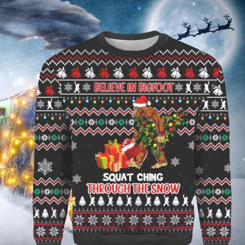 Bigfoot Squatchin Through The Snow Ugly Christmas Sweater: Unique Holiday Apparel!