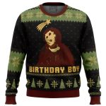 Unique Birthday Boy Ugly Christmas Sweater with Ruined Fresco of Jesus – Perfect for Celebrations!