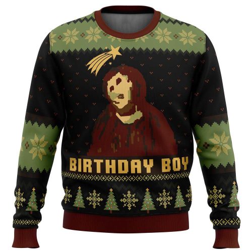 Birthday Boy Ugly Christmas Sweater: Ruined Fresco of Jesus Unique & Engaging Design
