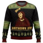 Birthday Boy Ugly Christmas Sweater: Ruined Fresco of Jesus Unique & Engaging Design