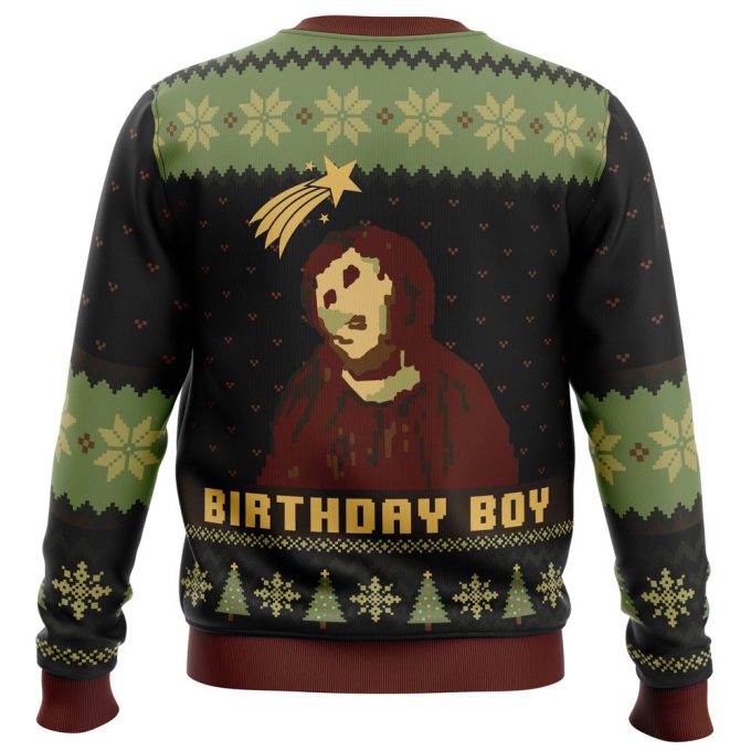 Birthday Boy Ugly Christmas Sweater: Ruined Fresco of Jesus Unique & Engaging Design