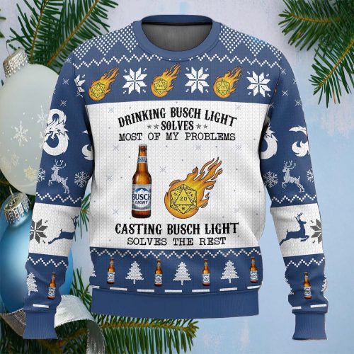 Busch Light Drinking Dungeon And Dragons Ugly Christmas Sweater