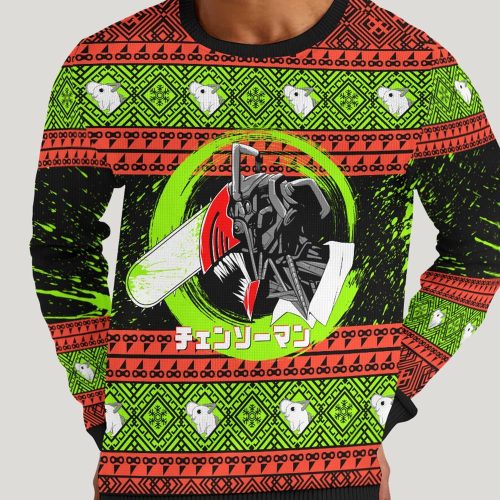 Chainsawman Unisex Christmas Ugly Sweater: Festive & Fun Holiday Attire!