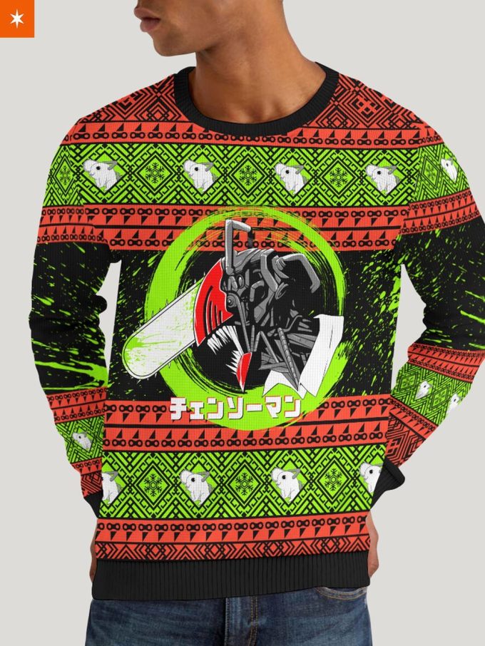 Chainsawman Unisex Christmas Ugly Sweater: Festive & Fun Holiday Attire!