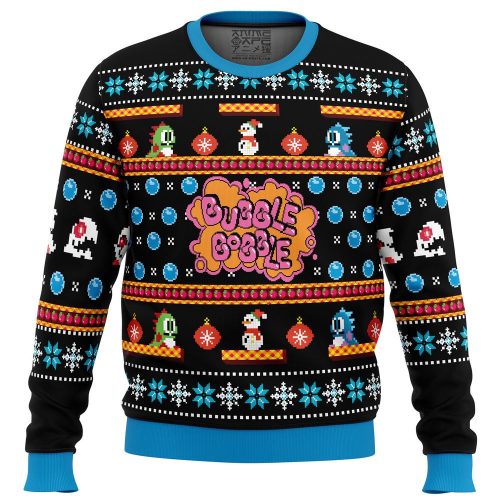 Festive Bubble Bobble Ugly Christmas Sweater Print – Perfect for Holiday Parties