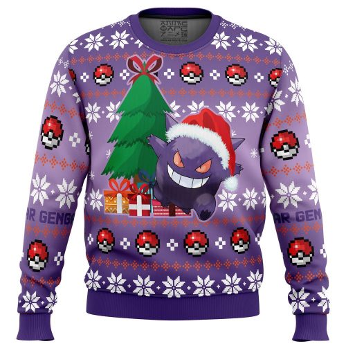 Get Festive with Christmas Gengar Pokemon Ugly Sweater Print - Limited Edition!