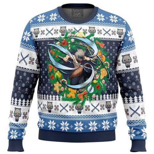 Get Festive with the Christmas Hashibira Inosuke Ugly Sweater - Perfect for Demon Slayer Fans!