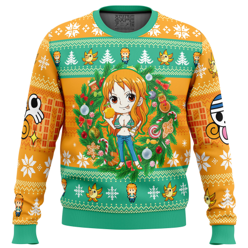 Get Festive with the Christmas Nami Ugly Sweater - Perfect for One Piece Fans!