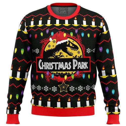 Get Festive with the Christmas Park Jurassic Park Ugly Sweater - Perfect Holiday Attire!