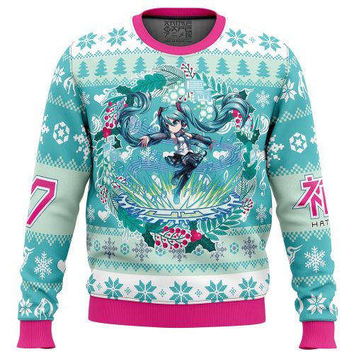 Get Festive with Christmas Symphony Hatsune Miku Ugly Sweater Print – Perfect for the Holidays!
