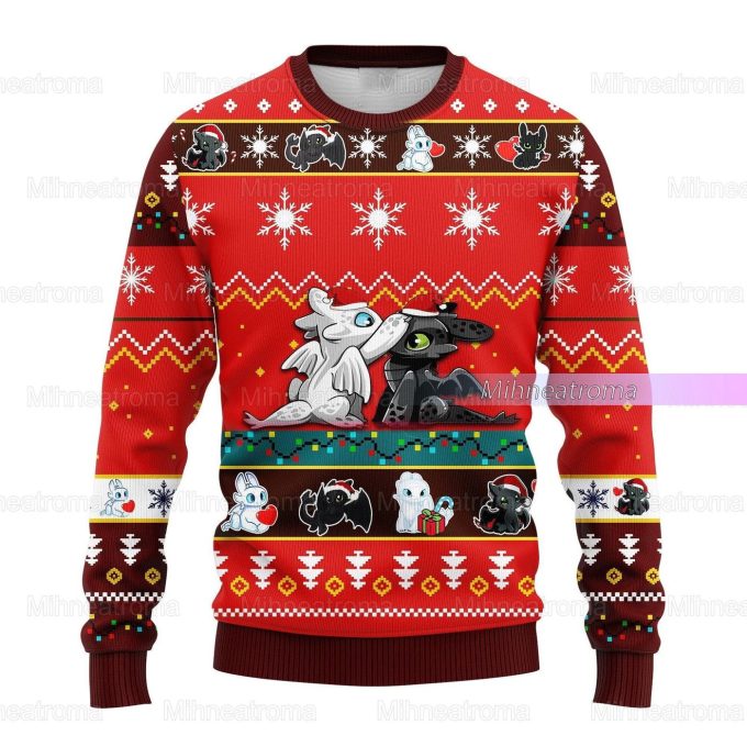 Christmas Toothless Ugly Sweater, Night Fury Light Fury Ugly Couple Christmas Sweater, Xmas Sweater, How to Train Your Dragon Sweater