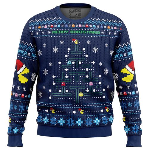 Festive Pac-Man Christmas Sweater: Celebrate with a Christmas Tree Design