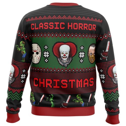 Spooktacular Classic Horror Christmas Ugly Sweater: Festive & Frightful Holiday Attire!
