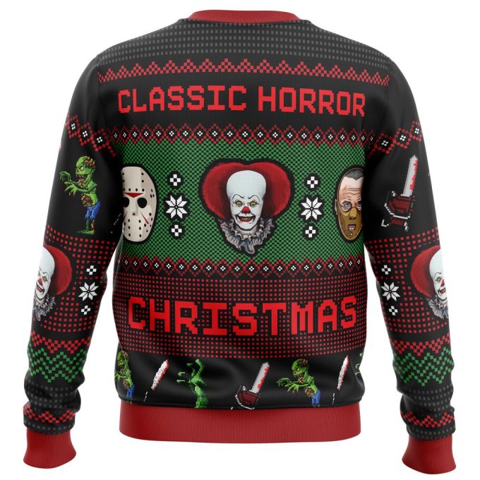 Spooktacular Classic Horror Christmas Ugly Sweater: Festive & Frightful Holiday Attire!