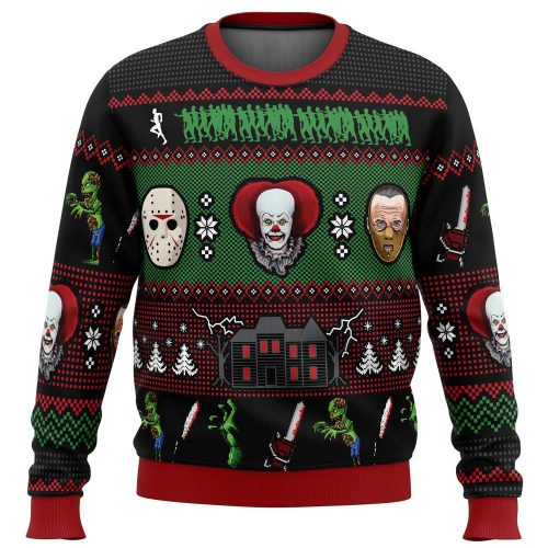 Spooktacular Classic Horror Christmas Ugly Sweater: Festive & Frightful Holiday Attire!