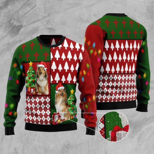 Collie Hohoho Christmas Graphic Sweater - Tis The Season Ugly Christmas Sweater