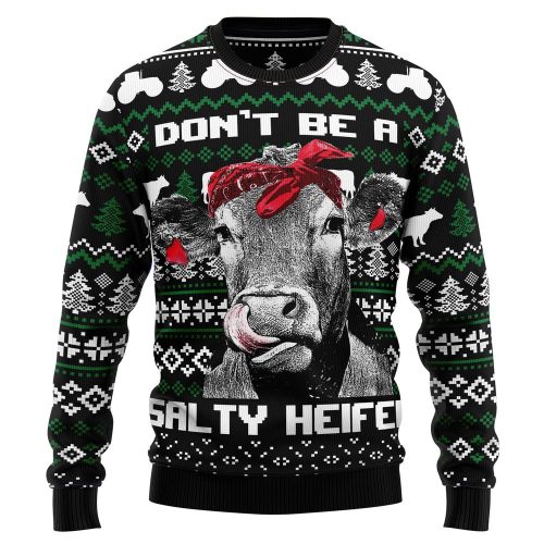 Cow Heifer Christmas Crewneck Sweater – Ugly Christmas Graphic Sweater for Unisex