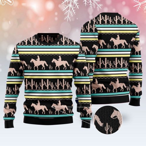 Spice Up Your Xmas with Cowboy Cactus Ugly Christmas Sweater – Perfect for Ugly Sweater Parties!