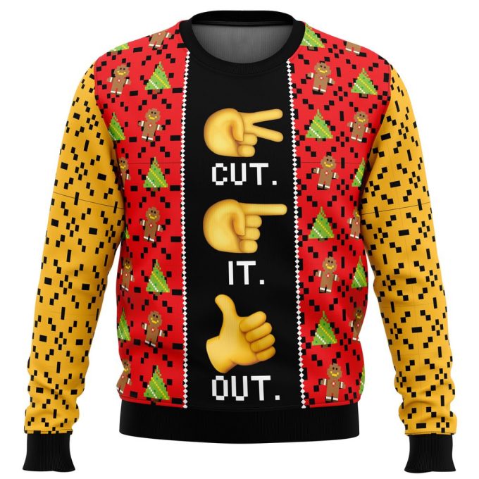 Get Festive with the Cut It Out Full House Ugly Christmas Sweater – Perfect for Holiday Fun!