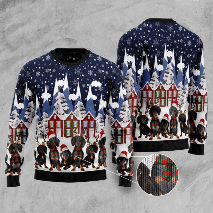 Dachshund Family Ugly Christmas Sweater – Festive Graphic Sweater for the Holidays