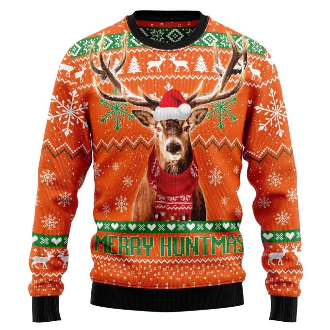 Huntmas Merry Deer Graphic Sweater – Ugly Christmas Sweater: Festive and Fun!